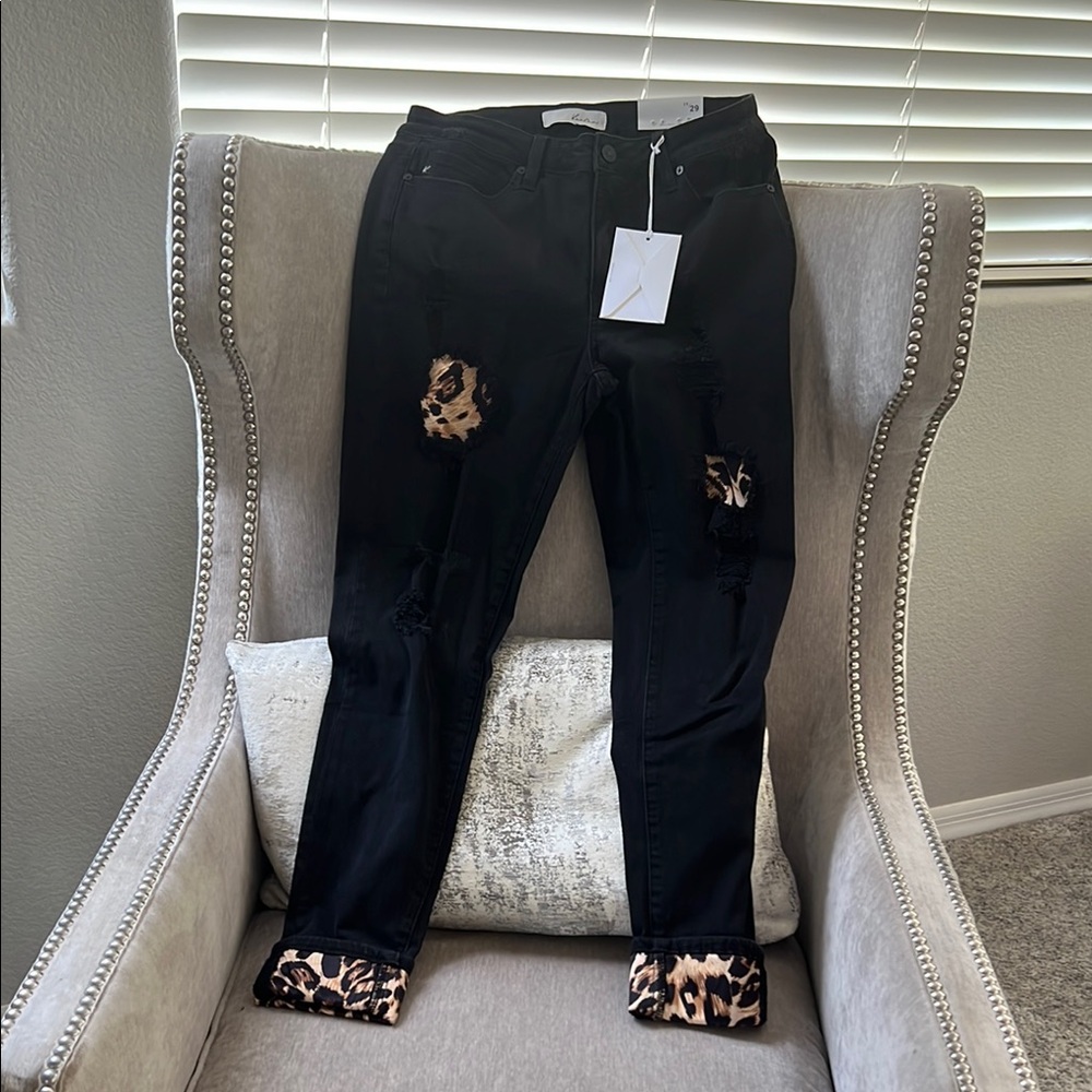 Leopard Cuff Black Women's Jeans